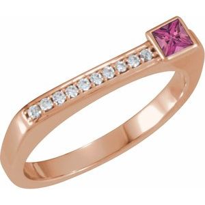 Ladies Natural Pink Tourmaline Natural Diamond Stackable Ring (I1, G-H) — 14K Rose Gold