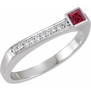 Ladies Natural Ruby Natural Diamond Stackable Ring (I1, G-H) — Sterling Silver