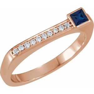 Ladies Natural Blue Sapphire Natural Diamond Stackable Ring (I1, G-H) — 14K Rose Gold