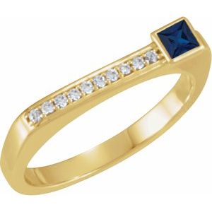 Ladies Natural Blue Sapphire Natural Diamond Stackable Ring (I1, G-H) — 14K Yellow Gold