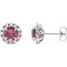Ladies 4 mm Natural Pink Tourmaline Natural Diamond Halo-Style Earrings — Sterling Silver