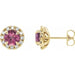 Ladies 4 mm Natural Pink Tourmaline Natural Diamond Halo-Style Earrings — 14K Yellow Gold