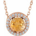 Ladies Natural Citrine Natural Diamond Halo-Style Necklace (I1, G-H) — 14K Rose Gold