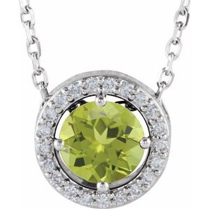 Ladies Natural Peridot Natural Diamond Halo-Style Necklace (I1, G-H) — Sterling Silver
