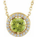 Ladies Natural Peridot Natural Diamond Halo-Style Necklace (I1, G-H) — 14K Yellow Gold