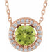 Ladies Natural Peridot Natural Diamond Halo-Style Necklace (I1, G-H) — 14K Rose Gold