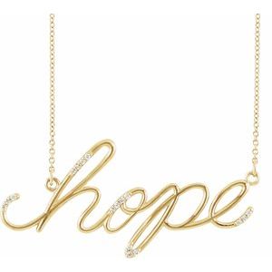 Ladies Natural Diamond "Hope" Phrase 16 1/2” Necklace (I1, G-H) — 14K Yellow Gold