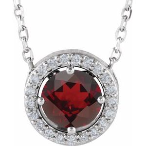 Ladies Natural Mozambique Garnet Natural Diamond Halo-Style Necklace (I1, G-H) — Sterling Silver