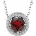 Ladies Natural Mozambique Garnet Natural Diamond Halo-Style Necklace (I1, G-H) — Sterling Silver
