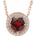 Ladies Natural Mozambique Garnet Natural Diamond Halo-Style Necklace (I1, G-H) — 14K Rose Gold