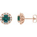 Ladies 4 mm Natural Emerald Natural Diamond Halo-Style Earrings — 14K Rose Gold