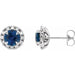 Ladies 4 mm Natural Blue Sapphire Natural Diamond Halo-Style Earrings — Sterling Silver