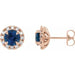 Ladies 4 mm Natural Blue Sapphire Natural Diamond Halo-Style Earrings — 14K Rose Gold