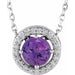Ladies Natural Amethyst Natural Diamond Halo-Style Necklace (I1, G-H) — Sterling Silver