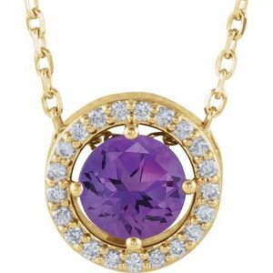 Ladies Natural Amethyst Natural Diamond Halo-Style Necklace (I1, G-H) — 14K Yellow Gold