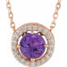 Ladies Natural Amethyst Natural Diamond Halo-Style Necklace (I1, G-H) — 14K Rose Gold