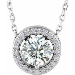 Ladies Natural White Sapphire Natural Diamond Halo-Style Necklace (I1, G-H) — Sterling Silver