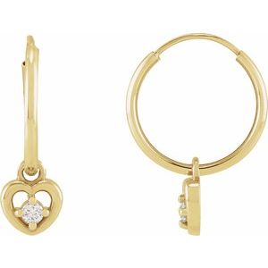 Ladies Natural Diamond Heart 17.7 mm Hoop Earrings (I1, G-H) — 14K Yellow Gold