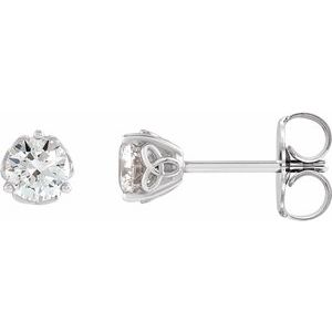 Ladies Natural Diamond Celtic-Inspired Earrings — 14K White Gold