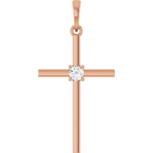 Ladies Natural Diamond Cross Pendant (I1, G-H) — 14K Rose Gold