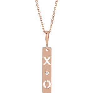 Ladies Natural Diamond XO Bar Necklace (I1, G-H) — 14K Rose Gold