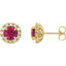 Ladies 4 mm Natural Ruby Natural Diamond Halo-Style Earrings — 14K Yellow Gold