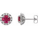 Ladies 4 mm Natural Ruby Natural Diamond Halo-Style Earrings — Sterling Silver