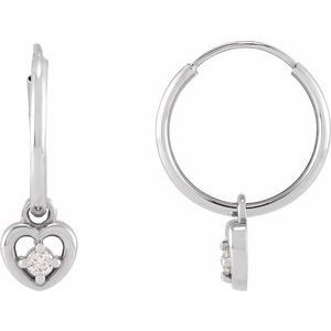 Ladies Natural Diamond Heart 17.7 mm Hoop Earrings (I1, G-H) — 14K White Gold