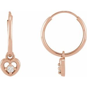 Ladies Natural Diamond Heart 17.7 mm Hoop Earrings (I1, G-H) — 14K Rose Gold