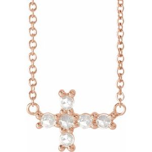 Ladies Rose-Cut Natural Diamond Sideways Cross Necklace (Vs/Si1, Ghi) — 14K Rose Gold