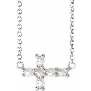 Ladies Rose-Cut Natural Diamond Sideways Cross Necklace (Vs/Si1, Ghi) — Sterling Silver