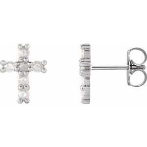 Ladies Rose-Cut Natural Diamond Cross Earrings — Sterling Silver