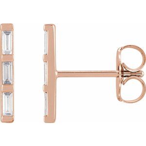 Ladies Natural Diamond Bar Earrings (Si2-Si3, Ghi) — 14K Rose Gold