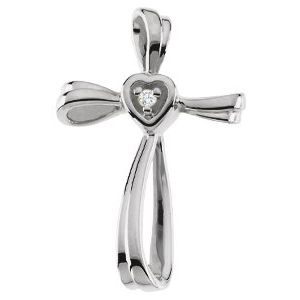 Ladies Natural Diamond Cross Pendant (Si1, G-H) — 14K White Gold