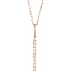 Ladies Natural Diamond Vertical Bar Necklace (I1, G-H) — 14K Rose Gold