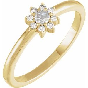 Ladies Rose-Cut Natural Diamond Faceted Natural Diamond Halo-Style Ring (VS1-SI1, GHI) — 14K Yellow Gold