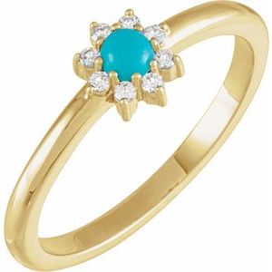 Ladies Natural Turquoise Natural Diamond Halo-Style Ring (I1, G-H) — 14K Yellow Gold