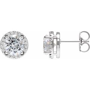 Ladies Natural Diamond Halo-Style Earrings — Sterling Silver