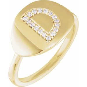 Ladies Natural Diamond Initial D Signet Ring (I1, H+) — 14K Yellow Gold