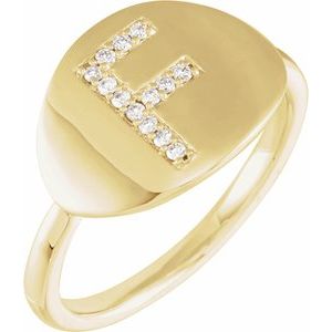 Ladies Natural Diamond Initial F Signet Ring (I1, H+) — 14K Yellow Gold