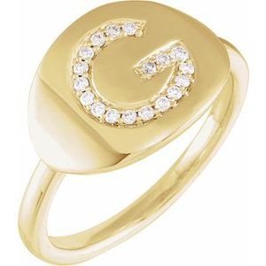 Ladies Natural Diamond Initial G Signet Ring (I1, H+) — 14K Yellow Gold