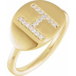 Ladies Natural Diamond Initial H Signet Ring (I1, H+) — 14K Yellow Gold