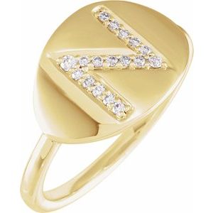 Ladies Natural Diamond Initial N Signet Ring (I1, H+) — 14K Yellow Gold