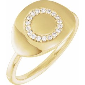 Ladies Natural Diamond Initial O Signet Ring (I1, H+) — 14K Yellow Gold