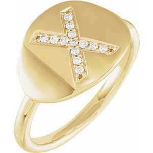 Ladies Natural Diamond Initial X Signet Ring (I1, H+) — 14K Yellow Gold