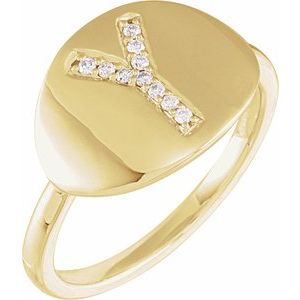 Ladies Natural Diamond Initial Y Signet Ring (I1, H+) — 14K Yellow Gold
