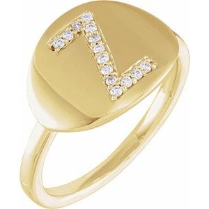 Ladies Natural Diamond Initial Z Signet Ring (I1, H+) — 14K Yellow Gold