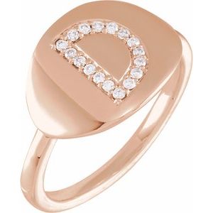 Ladies Natural Diamond Initial D Signet Ring (I1, H+) — 14K Rose Gold