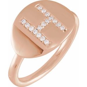 Ladies Natural Diamond Initial H Signet Ring (I1, H+) — 14K Rose Gold