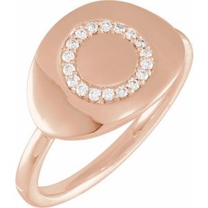 Ladies Natural Diamond Initial O Signet Ring (I1, H+) — 14K Rose Gold